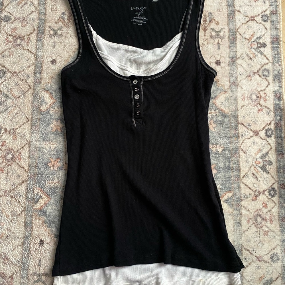 Energie Black and White Buttoned Tank Top